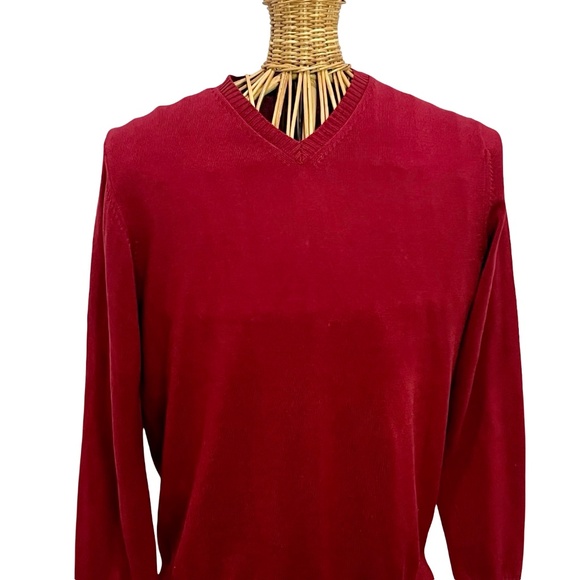 Men's V Neck Maroon Red Cotton Sweater By Express - NEW - Size Large - Picture 2 of 8